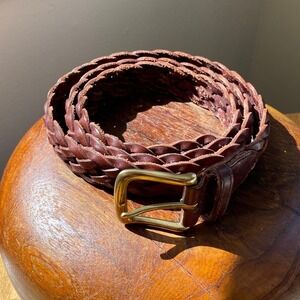 Vintage Cherokee Mens Braided Leather Brown Brass Buckle Belt Heritage Preppy